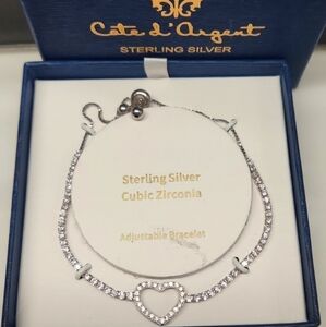 NIB CZ Sterling Silver Adjustable Heart Bracelet